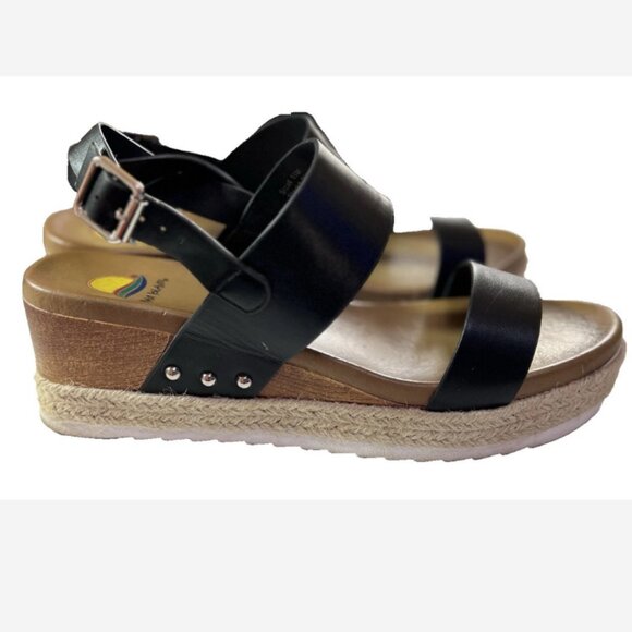 Maui Island Sandals Espadrille Platform Wedge 3" - 1" Women’s 11 M Black Straps - Picture 5 of 6